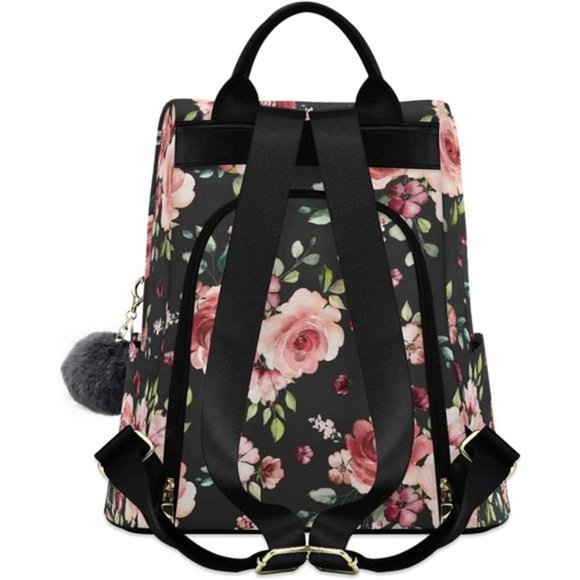 Rose Flowers Floral Black Backpack Purse for Women main image 6